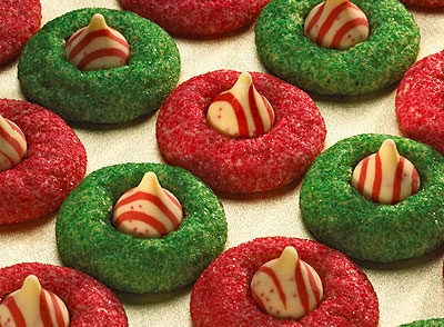 Hershey Kisses Candy Cane Blossom Cookies Recipe