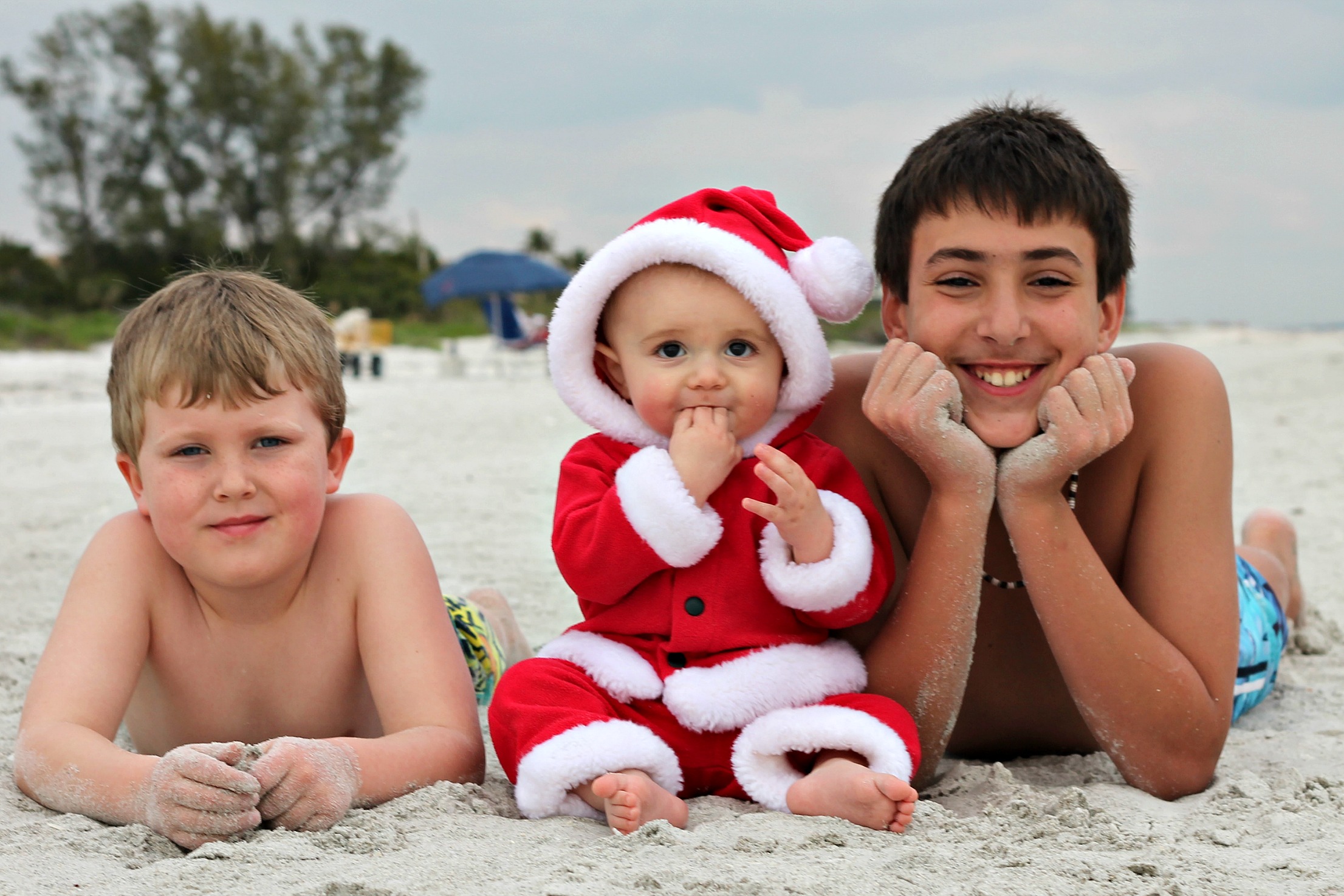 cute kids christmas card idea for santa baby on beach Sanibel Island Beach, Florida