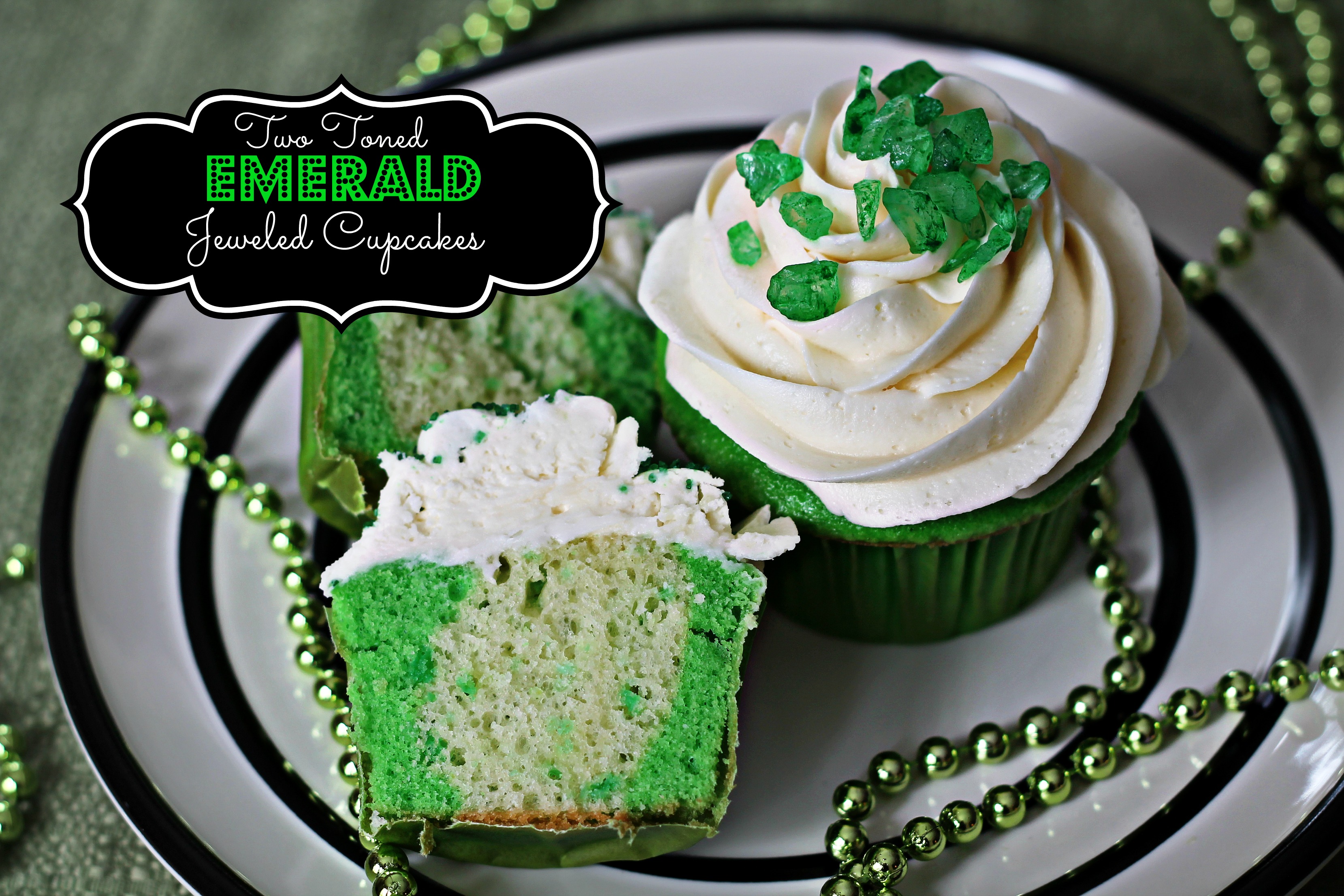 Two Toned Emerald Jeweled Cupcakes
