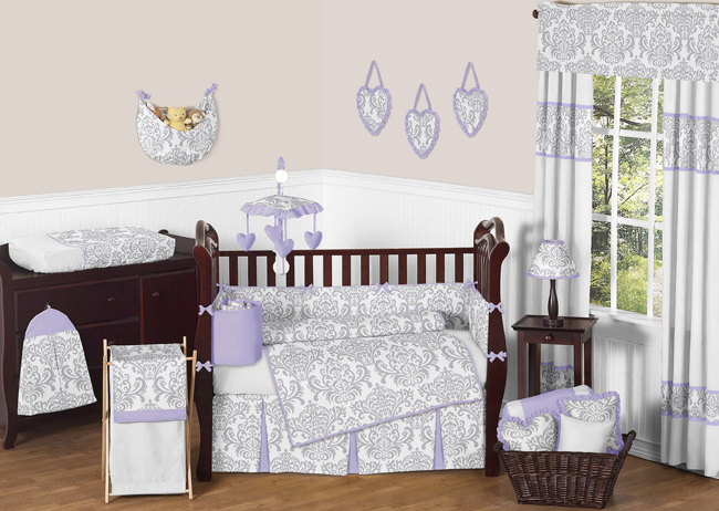 Purple and discount gray crib bedding