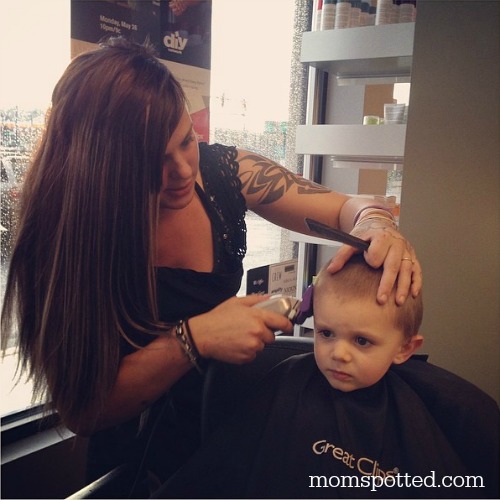 Sawyer getting haircut at Great Clips