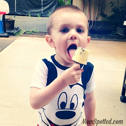 Sawyer eating a Banana Chip Pudding Pops #Recipe!