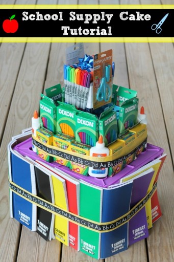 School Supply Cake Tutorial for Teacher Gift - Mom Spotted