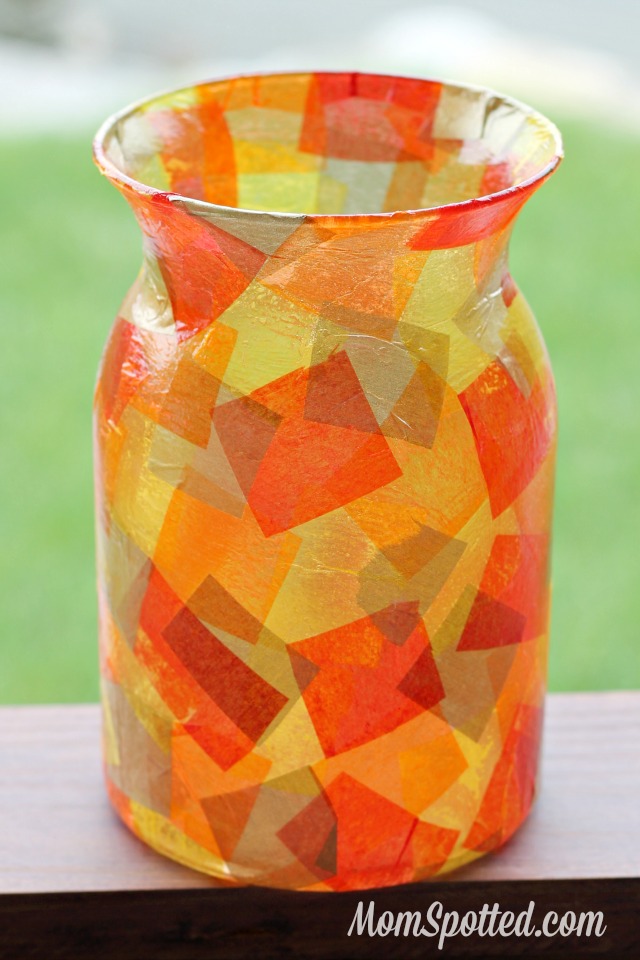 DIY Mosaic Fall Vase #FunCraftsWithMom #ModgePodge #HomeDecor #Craft #Diy momspotted.com