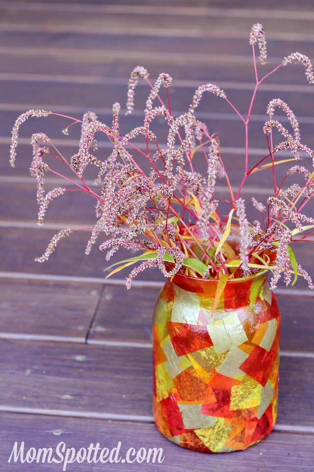 DIY Mosaic Fall Vase #FunCraftsWithMom #ModgePodge #HomeDecor #Craft #Diy momspotted.com