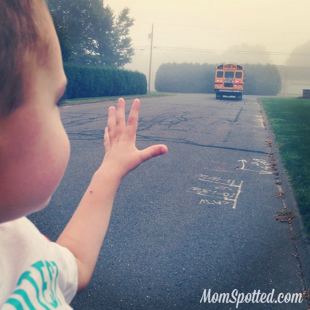 Sawyer James Waving Goodbye to School Bus