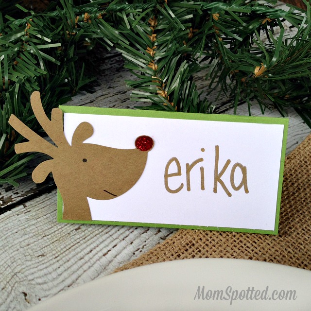 Rudolph Reindeer Glitter Red Nose Personalized Handmade Holiday Place Cards found on momspotted.com