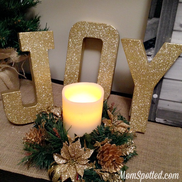 Make Your Own Gold Glittery Christmas Letter Decoration tutorial found on momspotted.com glitter, modge podge, christmas decor