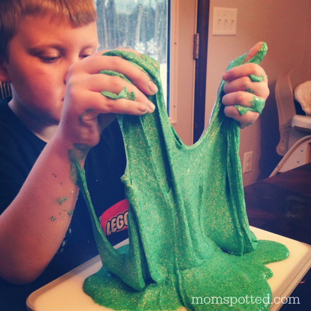 Make some fun, gooey Green Sparkle Leprechaun Slime in celebration of St. Patrick's Day with your toddler or preschool kids! Great summer science fun!
