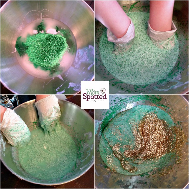 Make some fun, gooey Green Sparkle Leprechaun Slime in celebration of St. Patrick's Day with your toddler or preschool kids! Great summer science fun!