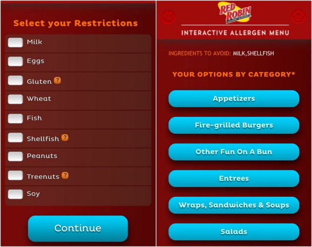 red robin, allergy menu