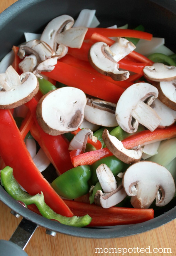 Saute in Fresh Vegetables like Peppers, Onions, and Mushrooms