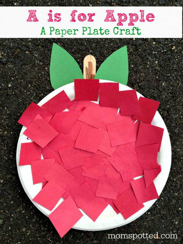A is for Apple! An Apple Paper Plate Craft! Fun Autumn Preschool Project on momspotted.com #FunCraftsWithMom