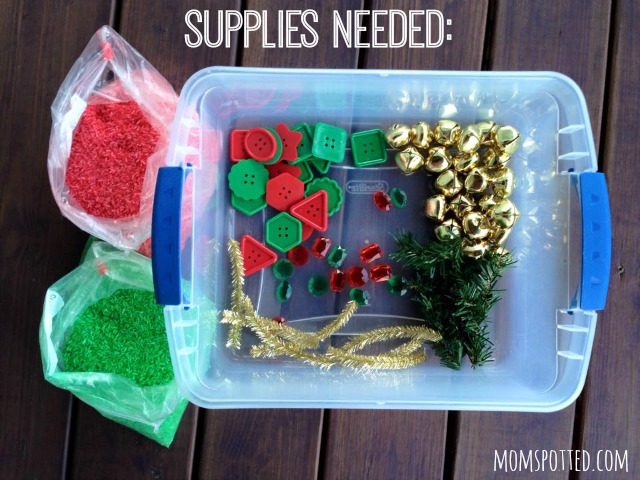 Preschool Christmas Sensory Bin Using Rainbow Rice {Fun Crafts with Mom}